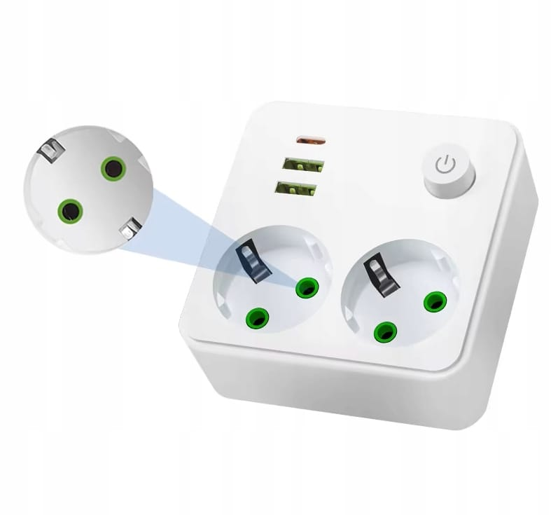 Power Strip Flat - Удлинитель-розетка с 2 AC-розетками, 2 USB-портами